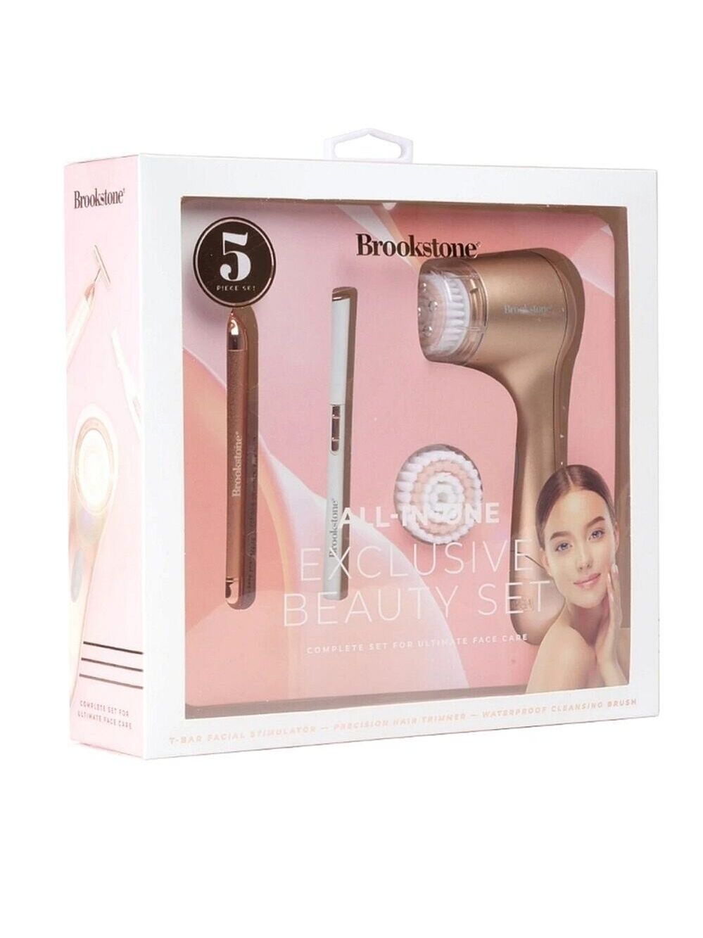 BROOKSTONE CORDLESS 3-IN-1 ROSE GOLD FACIAL SKIN BEAUTY CARE SET